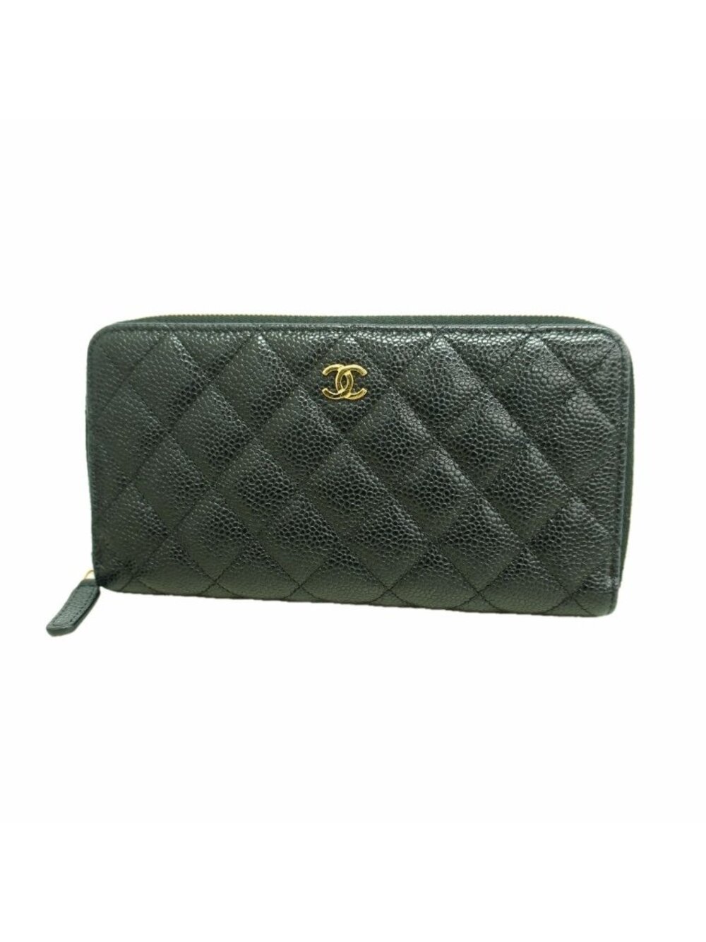 Chanel Wallet Quilted Caviar Leather Black Gold